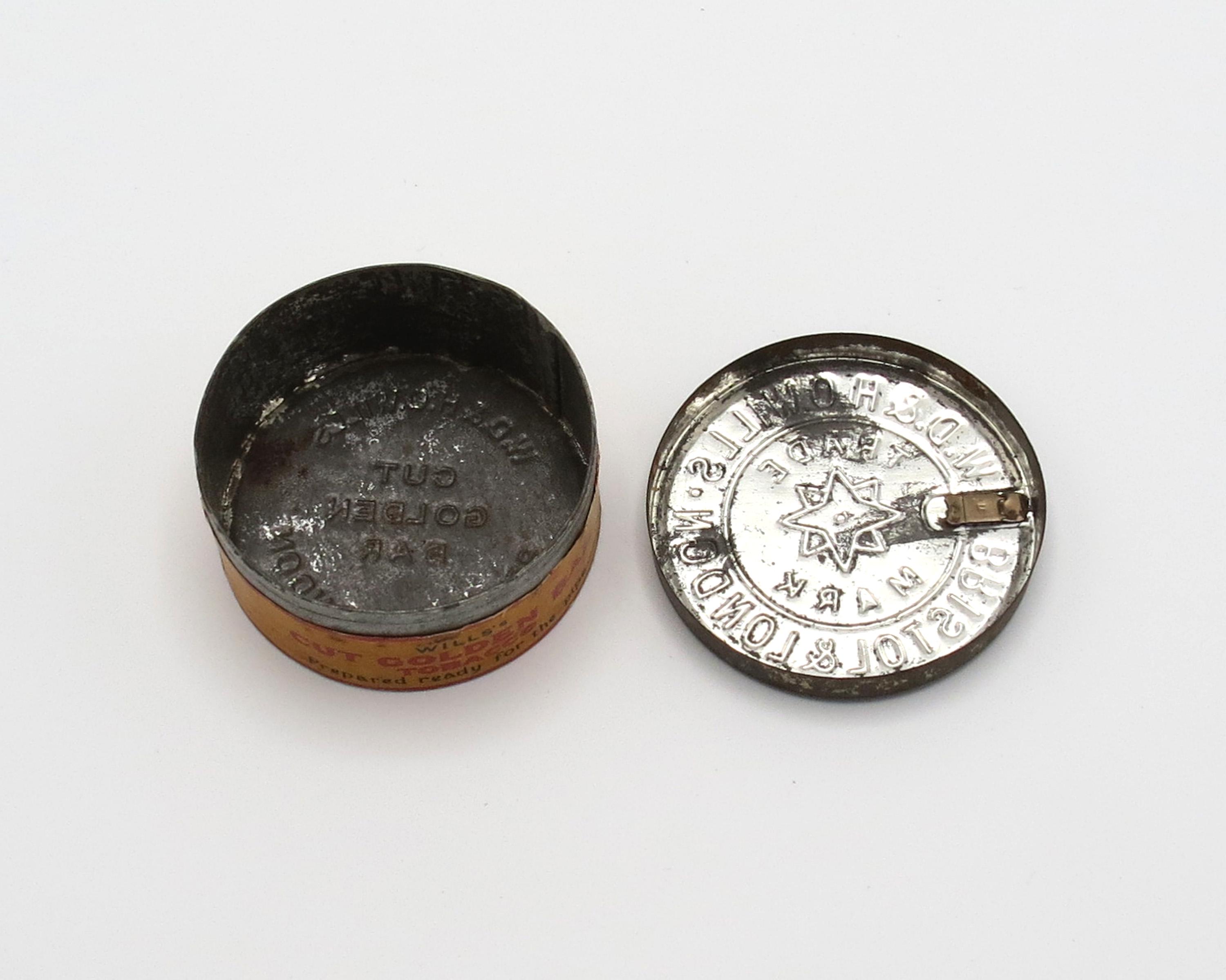 wills cut golden bar tobacco tin Rare Antique Will's Cut Golden Bar Tobacco Tin. C.1900s – Williamson's  Patented 'cutter Lid'