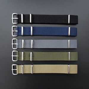 Quality Nylon Military Style Strap. 16mm/18mm/20mm/22mm. Khaki/Grey/Black/Olive/RAF Blue - FREE UK Delivery