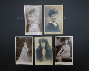 5 x Antique Edwardian Theatre Music Hall Performers Real Photo Postcards – Matthews, Barry, Oliver, Crichton & Hamilton