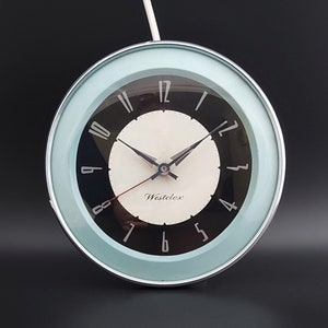 Stylish Vintage 1950s Scottish WESTCLOX Mains Electric Wall Clock. Model B.E.I. - Working Order - 200-250v 50Hz