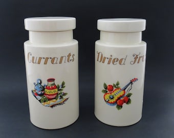Vintage Kitsch 1960s Lord Nelson Pottery ‘Rio’ Storage Jars – Currants & Dried Fruit – Sold Individually