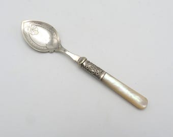 Antique English Silver Plated Jam/Preserve Spoon with Mother of Pearl Handle by Robert Pringle & Sons