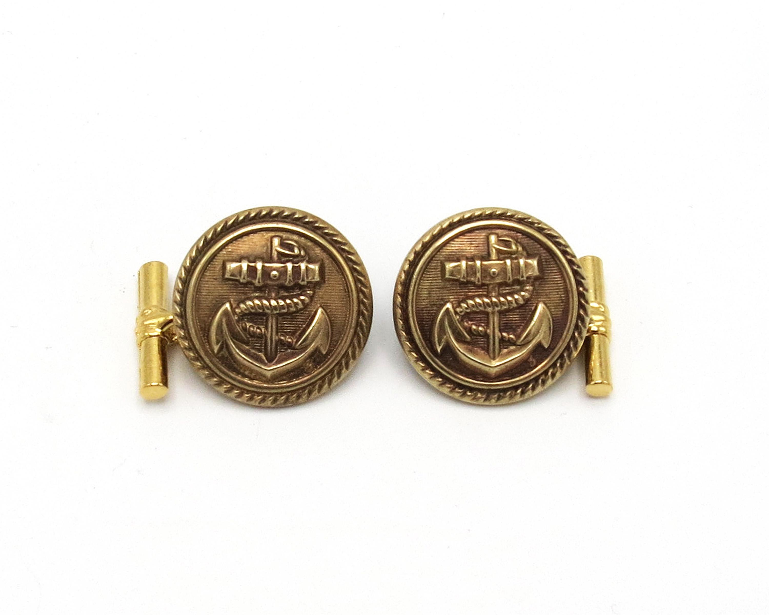 アンティーク英国商船海軍ボタンチェーンリンクカフスボタン – 23 mm