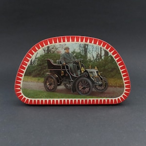 Vintage  5.5” Sharp’s Toffee Tin Featuring Cadillac ‘Model A’ Veteran Car. 1960s