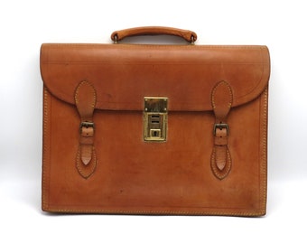 Good Quality Vintage English Handmade Genuine Bridle Leather Briefcase - FREE UK DELIVERY