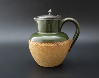 Scarce Antique ‘Cave’s Oriental Cafe’ Stoneware & Pewter Milk Jug by Langley Ware. c.1910
