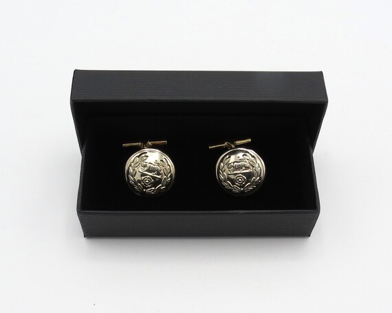 Boutons De Manchette Vintage Plaqué Or & émail | Armoiries Anciennes - Occasion Rare