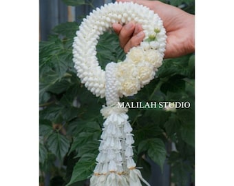 Thai Floral Garland White Jasmine Champaka Round Shape Phuang Malai for marriage bridal bouguet, Gift, Home Decor