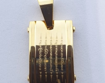 Pendant Gold Plated Mantra Yant 5 Rows Talisman Thai Buddha Amulet, Lucky Charms