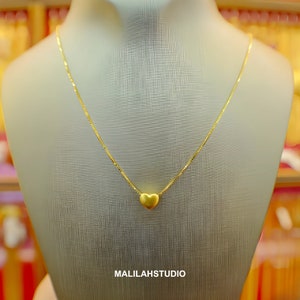 Pure 999 Solid Gold Heart Shaped Pendant With Necklace Gold Plated 24K Gold Cute Minimal 44 cm, Necklace for Her, Everyday Necklace