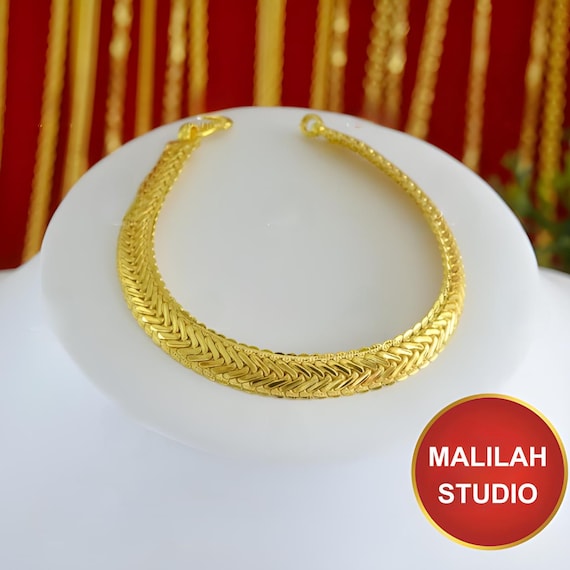 24K Gold Plated Fishbone Bracelet: Chunky Unisex Statement Jewelry