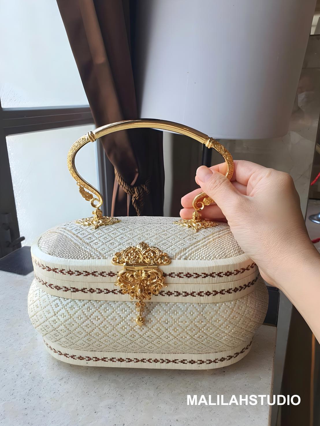 Yan Lipao Basketry Handbag: Thai Wickerwork With Gold Handle - Etsy
