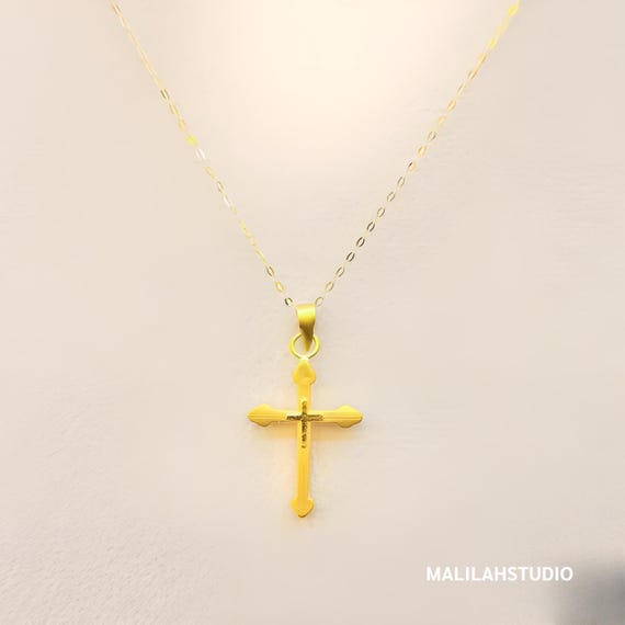 24K Solid Gold Cross Pendant: 24K Thai Religious Jewelry