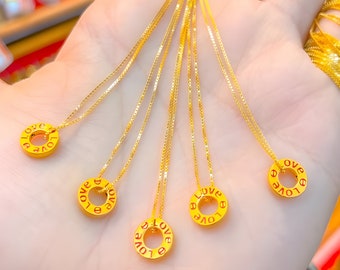 24K Gold 'LOVE' Pendant Necklace: Gold Plated Sterling Silver Chain