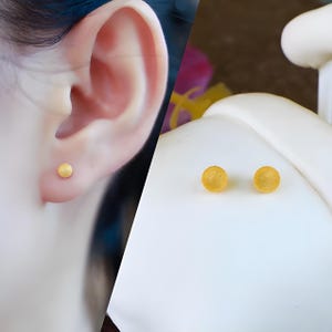 Gold Plated Matte Round Stud Earrings 22K 23K 24K Thai Baht Yellow Gold Thai Jewelry Handmade, Simple Luxurious Design Gift For Her