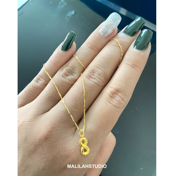 24K Solid Gold Infinity Pendant Necklace: Vermeil Silver, 44cm