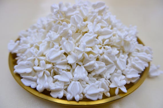 White Faux Crown Flower Beads for Hawaiian Lei Making, Thai Garland Craft Supply, Waterproof Graduation Lei Beads