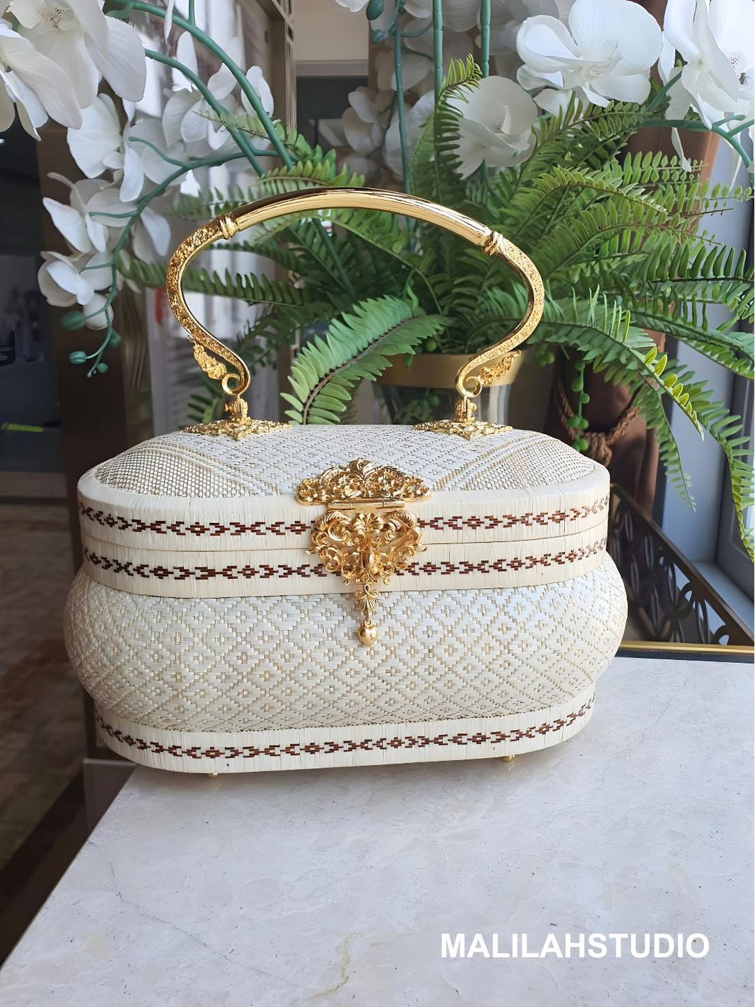 Yan Lipao Basketry Handbag: Thai Wickerwork With Gold Handle - Etsy