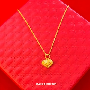 24K Solid Gold Heart Pendant Necklace: Minimalist Vermeil Jewelry