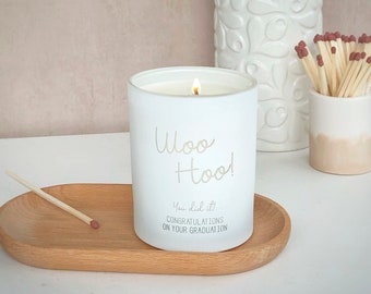 Graduation Gift, 'Woo Hoo'  Engraved Scented Candle, Exam Congratulations, Graduate Gift