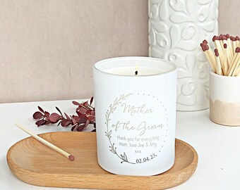 Mother of the Groom Gift, Luxury Scented Candle, Personalised Glow Through Wedding Candle, Soy Wax.