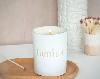 Graduation Gift, 'Genius' Engraved Scented Candle, Exam Congratulations, Graduate Gift