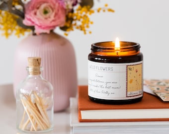 Mothers Day Gift Personalised Wild Flower Candle, Soy Wax