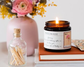 Mothers Day Gift Moroccan Rose Personalised Candle, Soy Wax