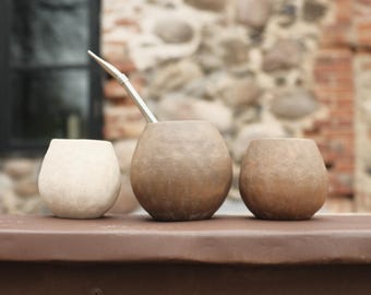 Handgemaakte keramische Yerba Mate-beker kalebas Calabaza met lila grijze glazuur 200 ml