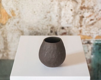 Handmade Ceramic Yerba Mate Cup Gourd Calabaza with Dark Green Gray Glaze 230ml