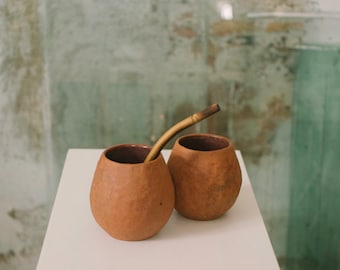 Handmade Ceramic Yerba Mate Cup Gourd Calabaza with Karmin Red Glaze 280ml