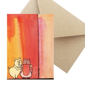 Cartão postal, presente, parabéns "Coruja e Leitão"