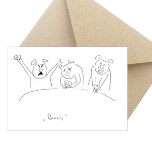 Postcard birthday Gift &quot;Piglet at the Skat&quot;