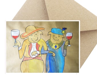 Postkarte Grußkarte Geburtstag Geschenk "Ladies mit Wein"