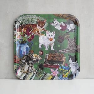Nathalie lete tray /cat tray /tray for cats lovers /gift　Cute Animal Tray / Nathalie Lete Cat Tray / Whimsical Kitchen Decor / Cottagecore H