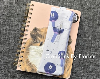 Fabric Journal Pen Holder with Zipper Pocket for Notebooks and Journals | Kpop Light Sticks and Logos.