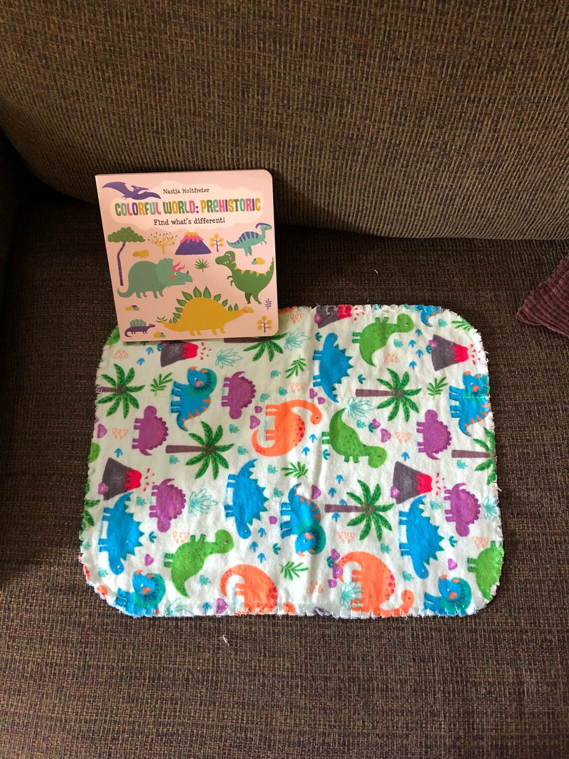 Set of 3 flannel Dinosaur burp cloths and board book Etsy