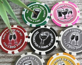 Drink Tokens Vouchers Party Casino Poker Chips Personalised Wedding - Made in UK