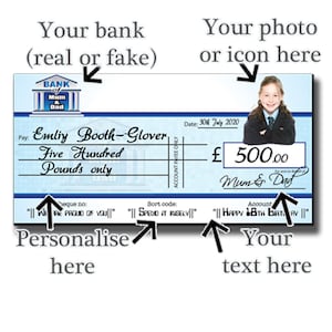 Personalised Giant Cheque Birthday Gift of Money Charity Presentation cheque