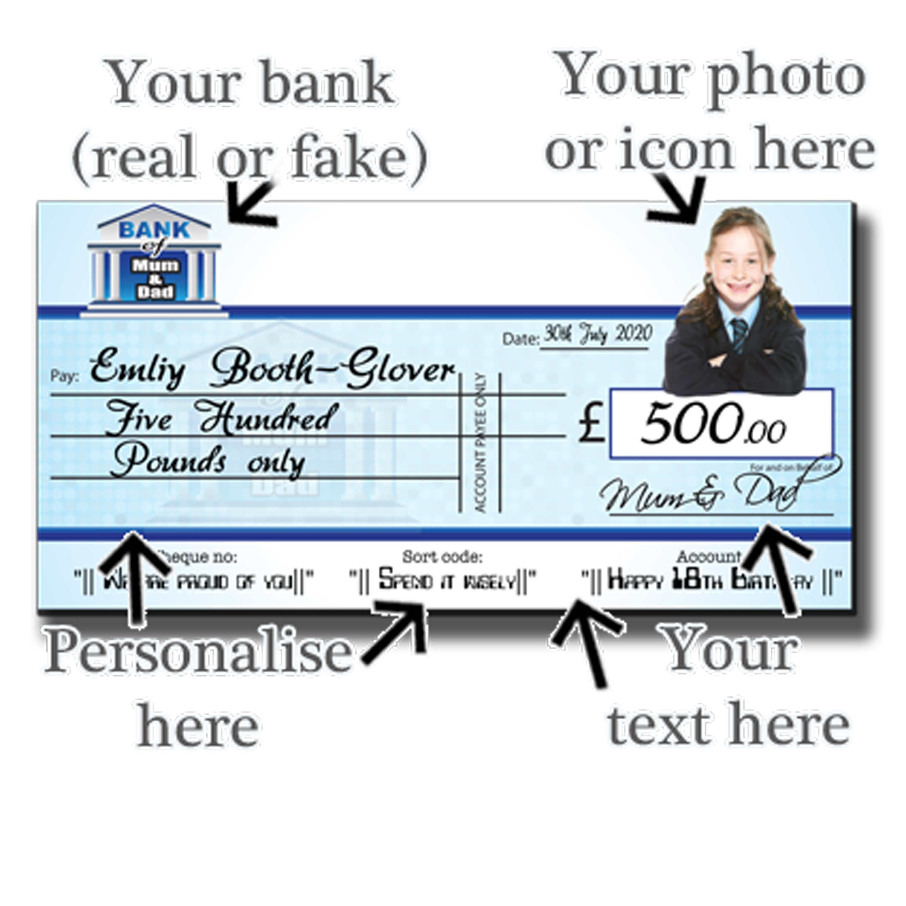 Personalised Giant Cheque Birthday Gift of Money Charity Presentation cheque Inside Blank Cheque Template Uk