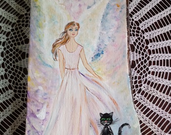 Angel of Happy Mornings, painting, cat angel portrait, angel portrait, cat portrait,