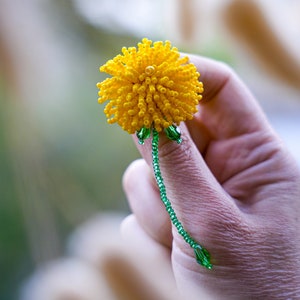 Dandelion Brooch, Dandelion Pin, Handmade Jewelry, Flower Brooch, Gift Brooch, Art Deco Brooch, Beads Brooch