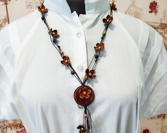 Boho Leather Flower Necklace Set, Handmade Earrings Bracelet