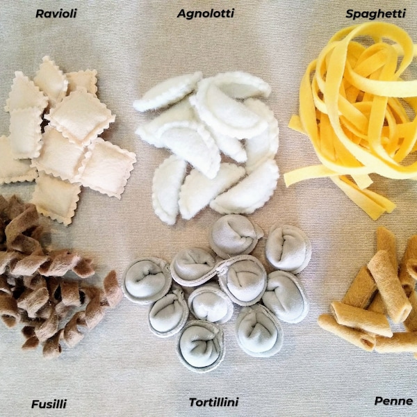 Educational Set Of Pasta 6 Types, Handmade Set Of Felt Pasta Pretend Play, Gift Set Of Felt Pasta, Felt Food, Play Kitchen Food