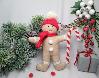 Handgemaakt peperkoekpoppetje voor kerst, feestelijk kerstdecor