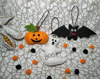 Halloween Decorations; Halloween Ornaments; Set of 3 (Pumpkin, Ghost, Bat); Halloween Gift; Halloween Decor Party; Handmade Halloween Decor