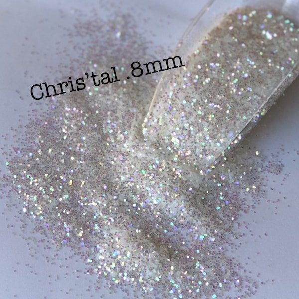 CHRIS-TAL .8MM White Iridescent Glitter, Sparkly White Glitter, .8MM Hex Chunk, Polyester Glitter, Solvent Resistant, Rainbow Glitter