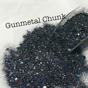 GUNMETAL BLACK - Chunky Holographic Glitter Mix - Polyester Glitter - Solvent Resistant