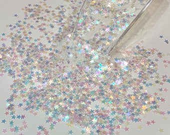 CHRIS-TAL Iridescent White Star Glitter, Solvent Resistant Polyester Glitter