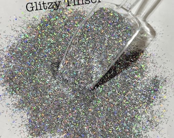 GLITZY HOLO TINSEL - Silver Holographic Tinsel Glitter, Bar Cut Glitter, Polyester Glitter, Solvent Resistant